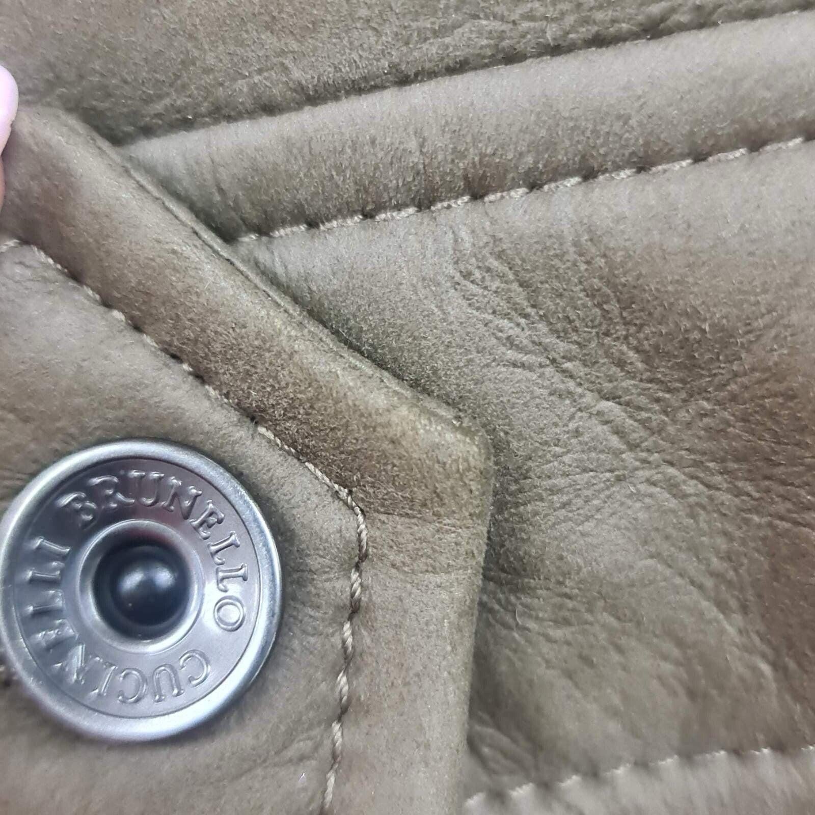 De las mujeres Brunello Cucinelli  Chaqueta de piel de oveja gris marrón Sz.38 en venta