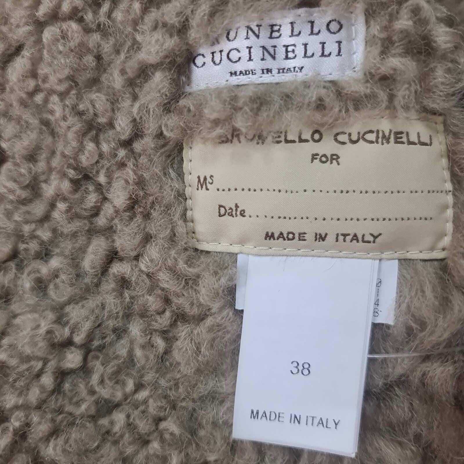 Brunello Cucinelli  Chaqueta de piel de oveja gris marrón Sz.38 en venta 3