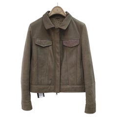 Brunello Cucinelli  Veste en cuir de shearling gris et marron Sz.38