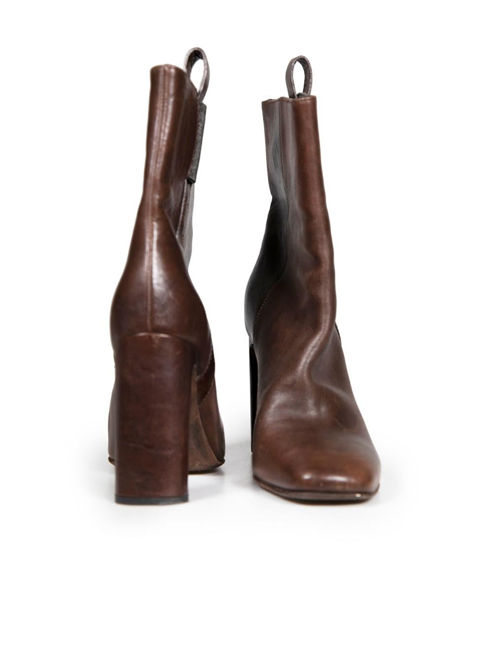 Brunello Cucinelli Brown Leather Beaded Boots Size IT 37 In Good Condition For Sale In London, GB