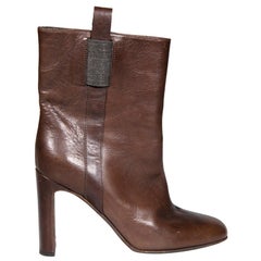 Brunello Cucinelli Brown Leather Beaded Boots Size IT 37