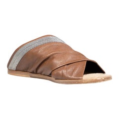 Brunello Cucinelli Brown Leather Beaded Slides Size IT 40 Brunello Cucinelli Brown Leather Beaded Slides Size IT 40