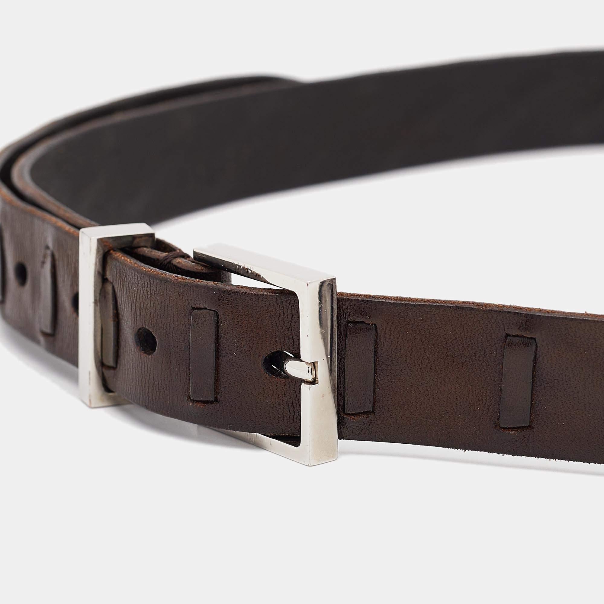 Black Brunello Cucinelli Brown Leather Buckle Belt 95 CM