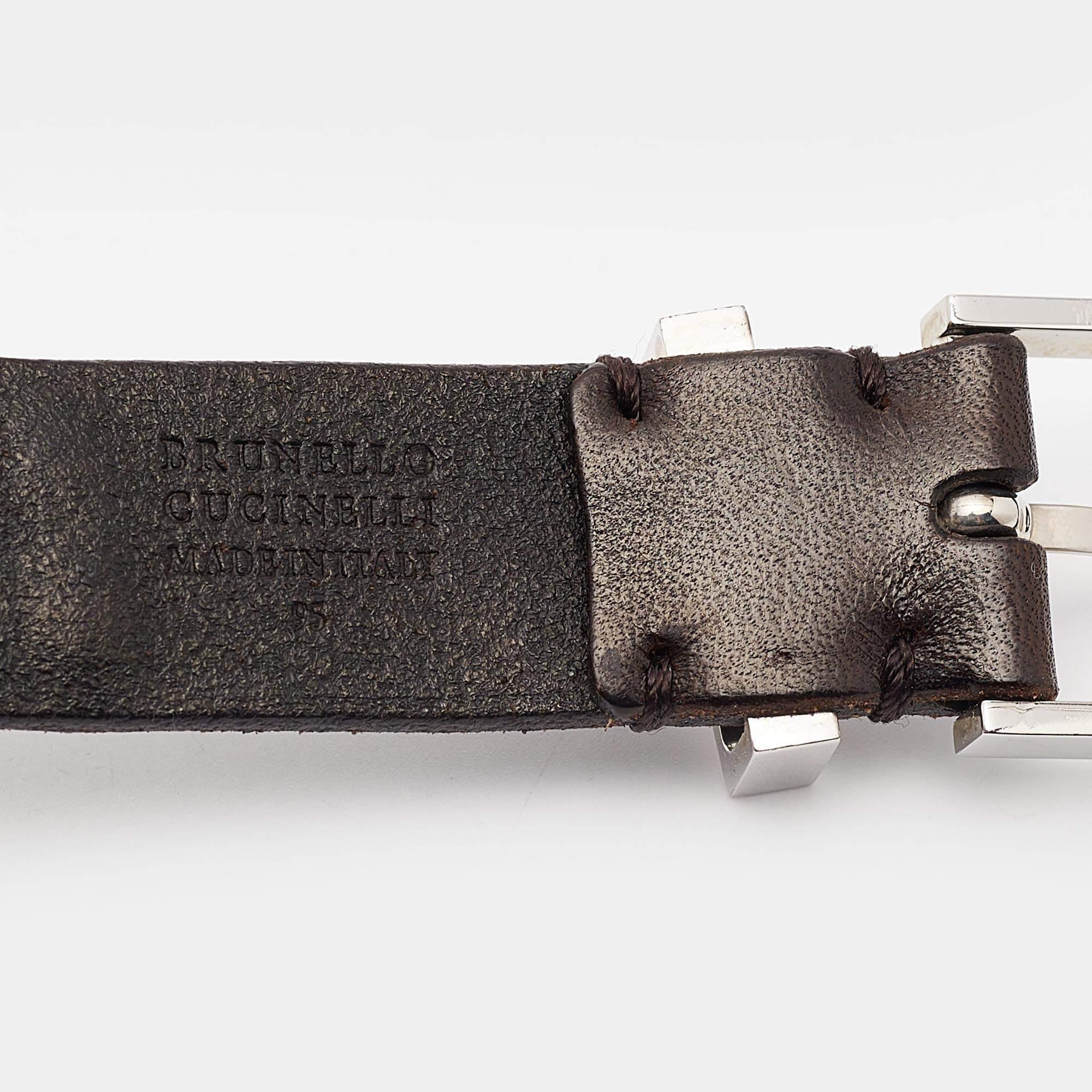 Brunello Cucinelli Brown Leather Buckle Belt 95 CM In Good Condition In Dubai, Al Qouz 2