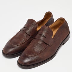 Brunello Cucinelli Brown Leather Penny Slip On Loafers Size 42