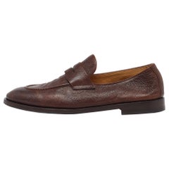 Brunello Cucinelli Brown Leather Penny Slip On Loafers Size 42