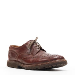 BRUNELLO CUCINELLI brown leather perforated leather rubber sole oxford shoe EU44