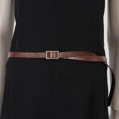 BRUNELLO CUCINELLI brown leather TEXTURED BUCKLE SKINNY Belt 115