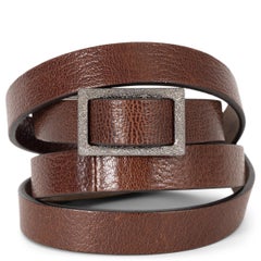 BRUNELLO CUCINELLI brown leather TEXTURED BUCKLE SKINNY Belt 115