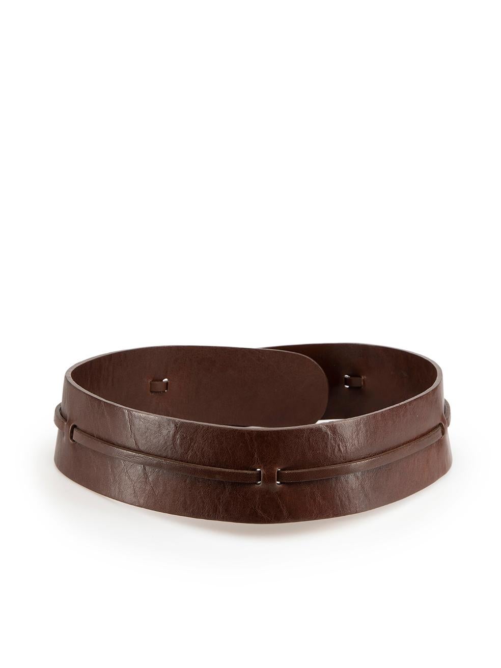 Brunello Cucinelli Brown Leather Wide Clasp Belt In Good Condition For Sale In London, GB