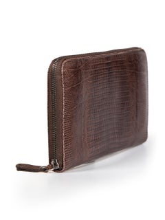 Brunello Cucinelli Brown Lizard Leather Zip Clutch Bag