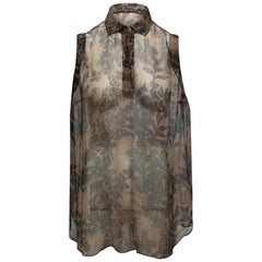 Brunello Cucinelli Brown & Multicolor Silk Leaf Print Tunic