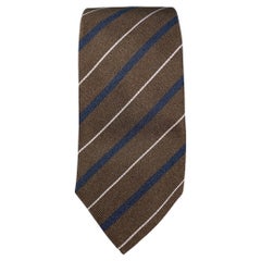 BRUNELLO CUCINELLI Brown Navy Diagonal Stripe Silk Tie