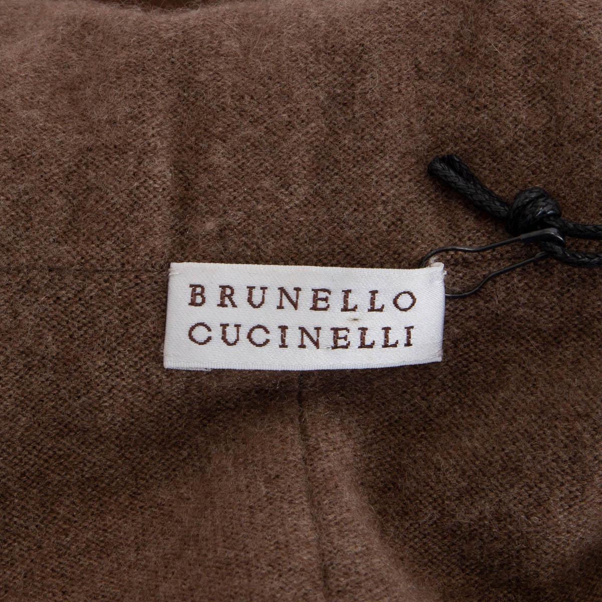 BRUNELLO CUCINELLI brown nubuck suede HIGH NECK DRAWSTRING Coat Jacket L For Sale 1