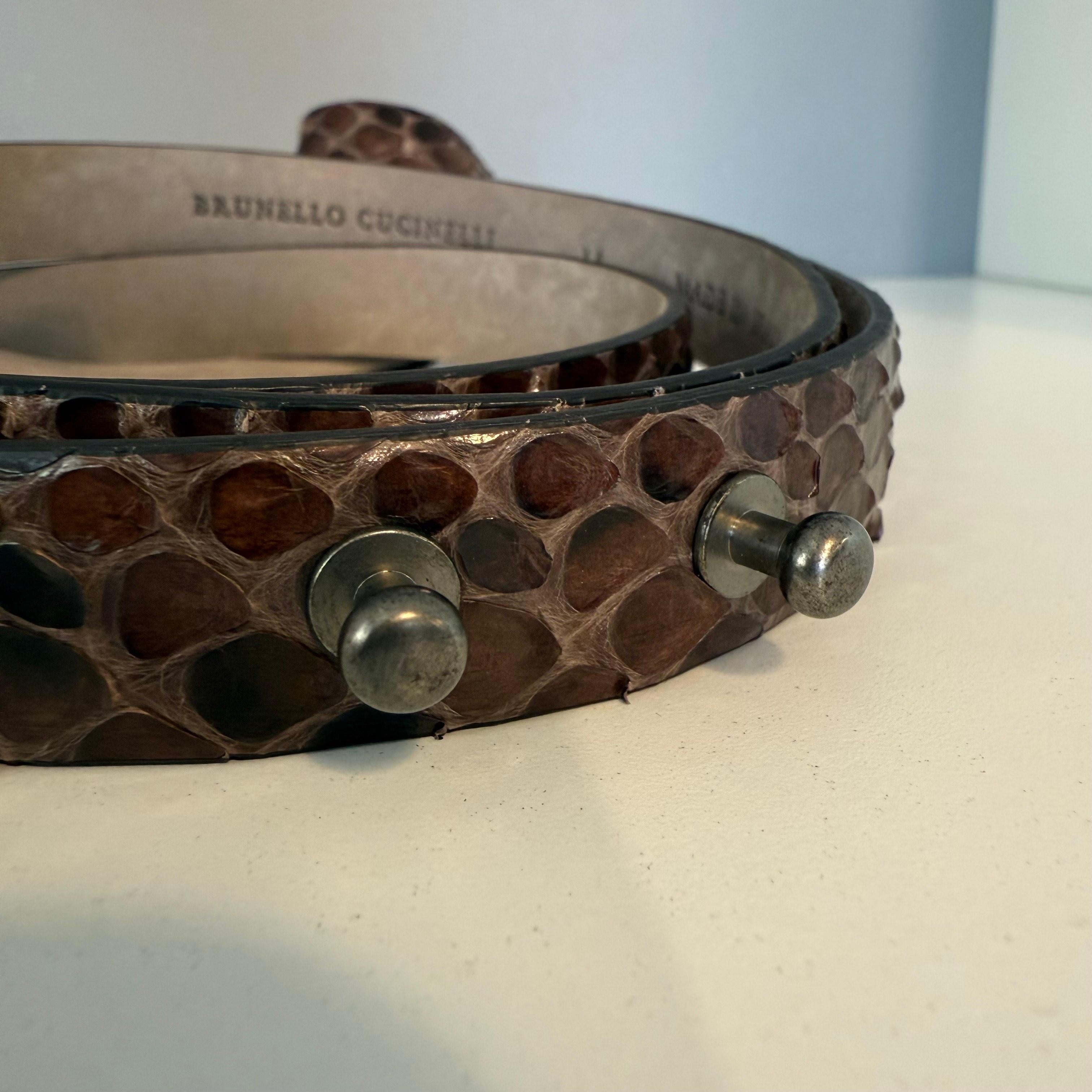 Noir Brunello Cucinelli Ceinture en python marron Taille M en vente