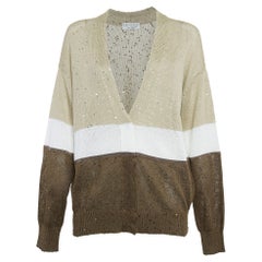 Brunello Cucinelli Brown Sequin Knit  Buttoned Cardigan M