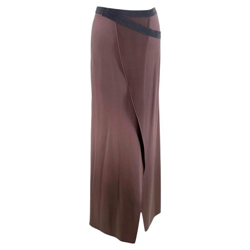 Brunello Cucinelli Brown Silk Maxi Skirt With Asymmetric Waist IT 38, USA 2 For Sale