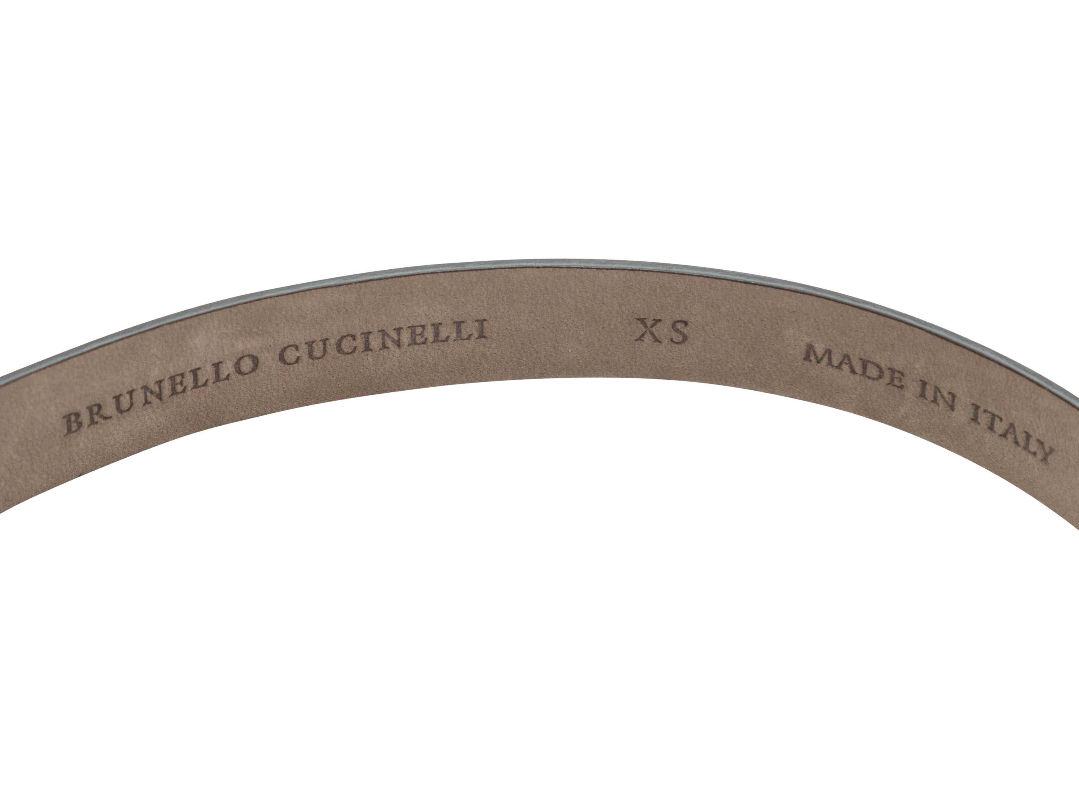 Product Details: Brown snakeskin belt by Brunello Cucinelli. Peg-in-hole closures at front. 47