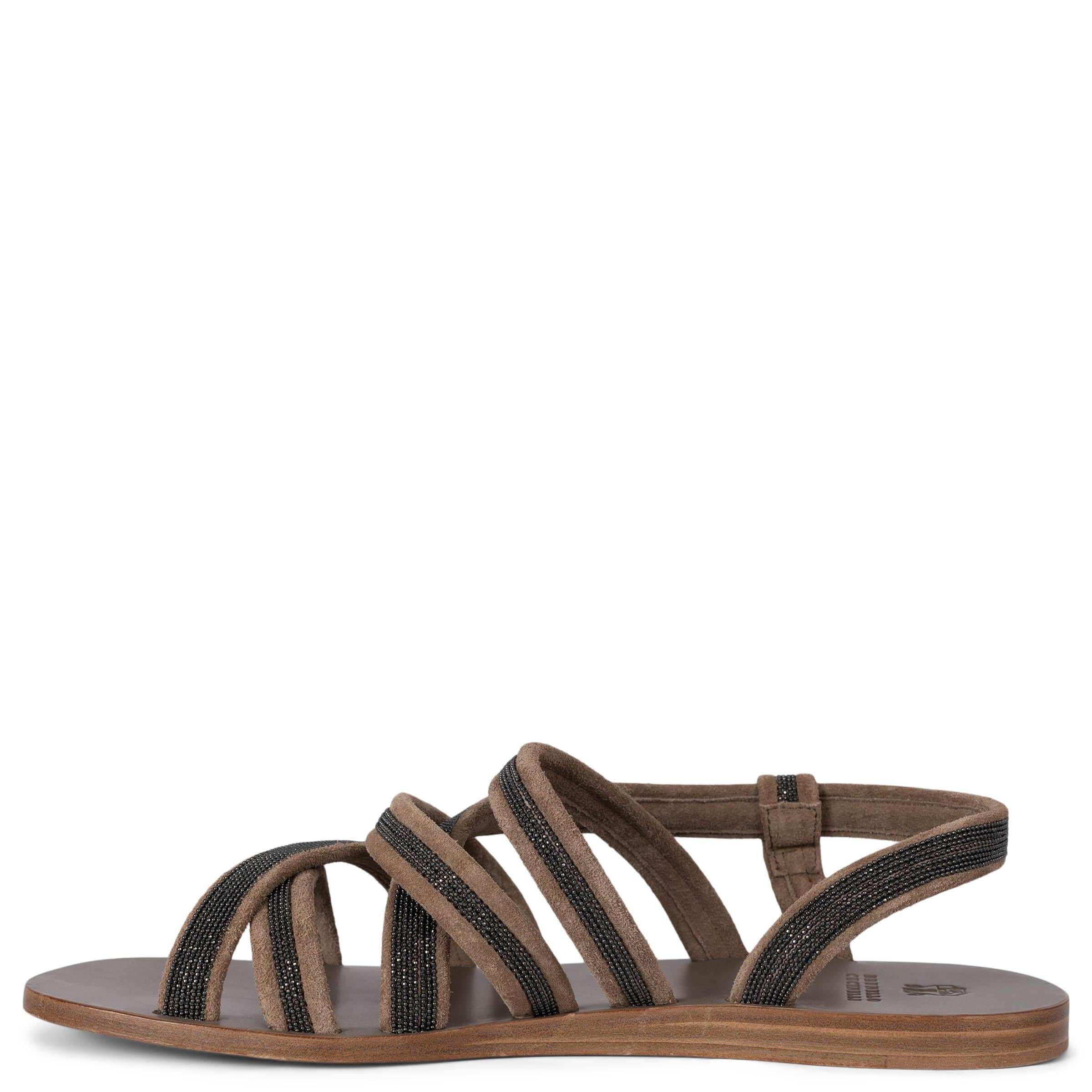 Brown BRUNELLO CUCINELLI brown suede 2022 MONILI Flat Sandals Shoes 39 For Sale