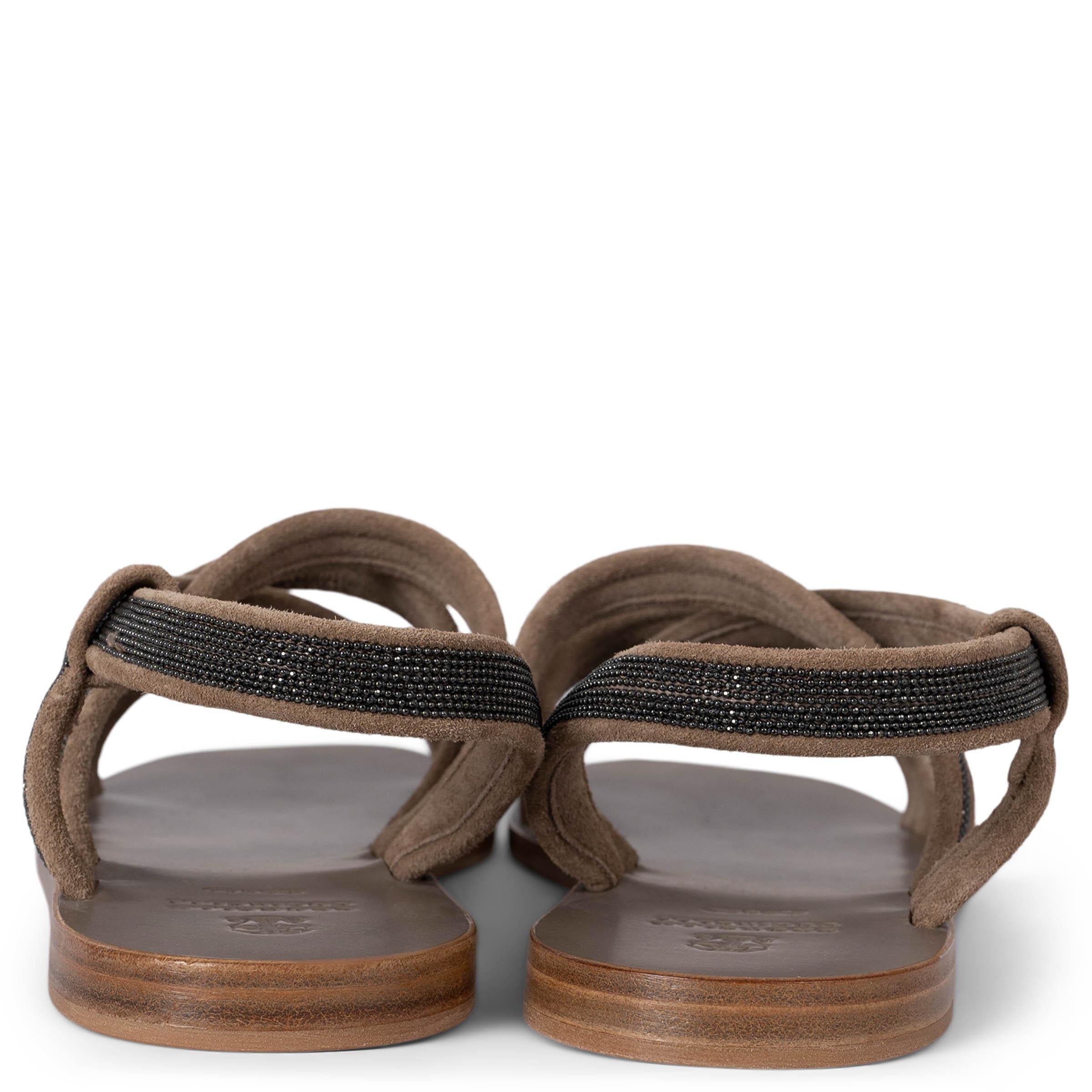 BRUNELLO CUCINELLI brown suede 2022 MONILI Flat Sandals Shoes 39 In New Condition For Sale In Zürich, CH