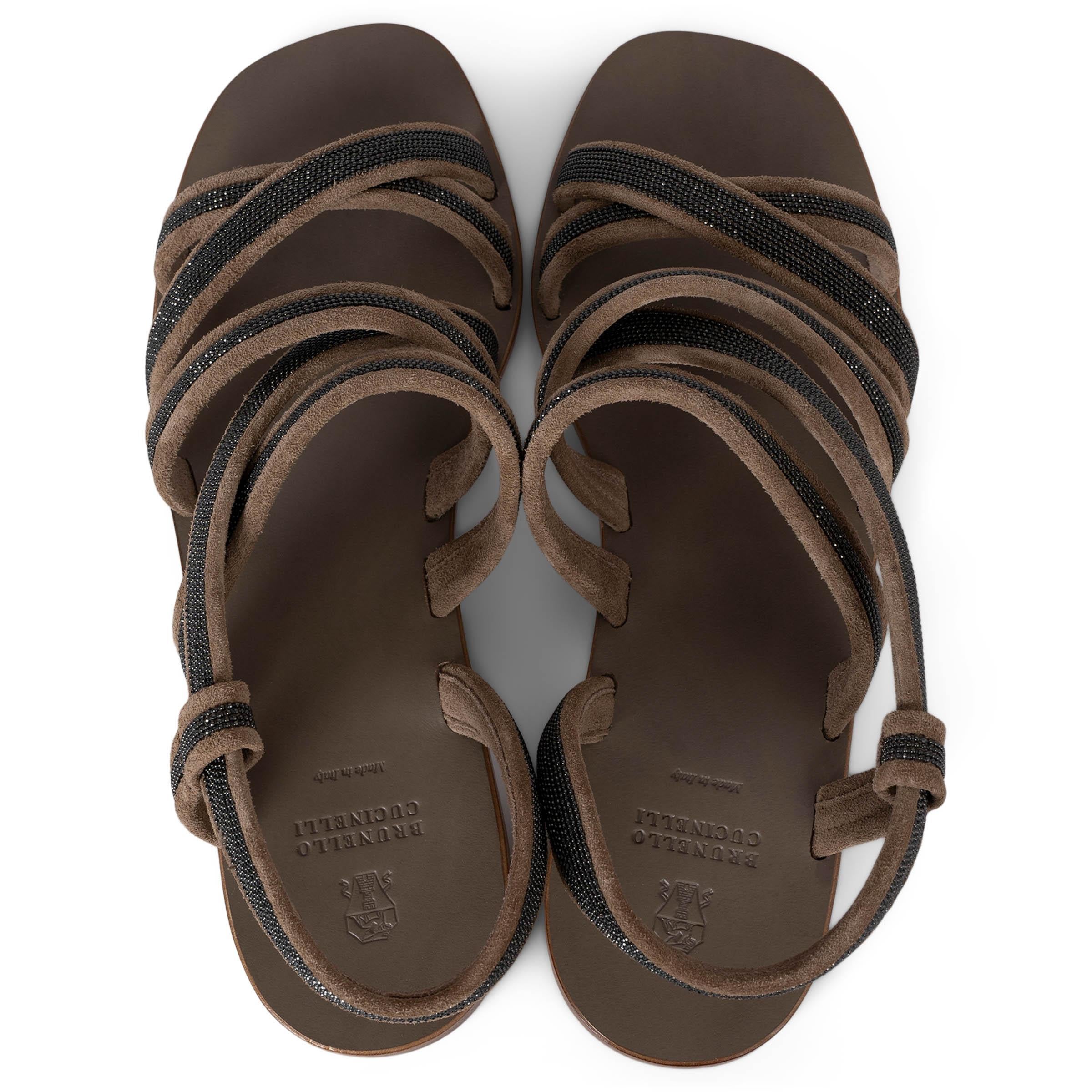 Women's BRUNELLO CUCINELLI brown suede 2022 MONILI Flat Sandals Shoes 39 For Sale