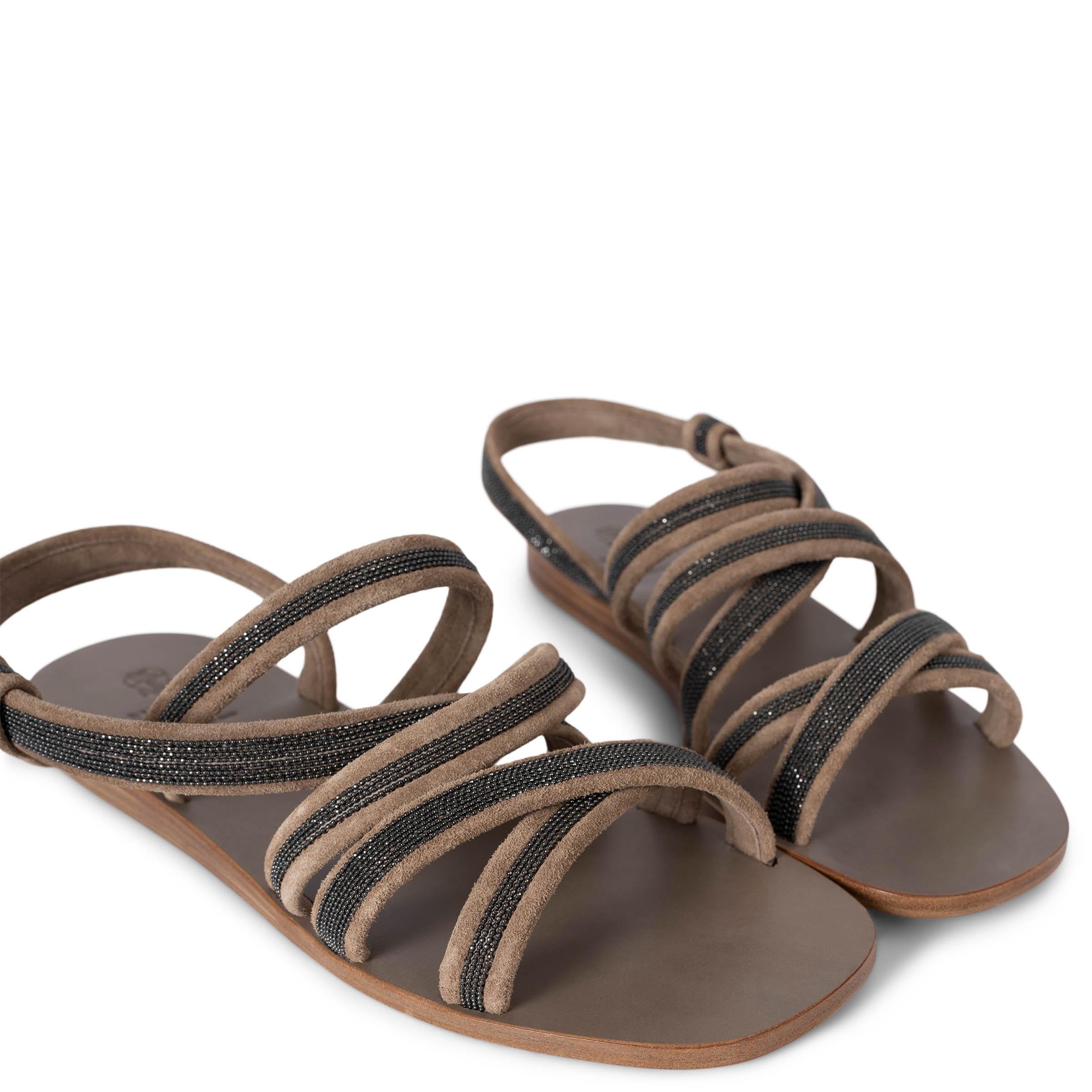 BRUNELLO CUCINELLI brown suede 2022 MONILI Flat Sandals Shoes 39 For Sale 1
