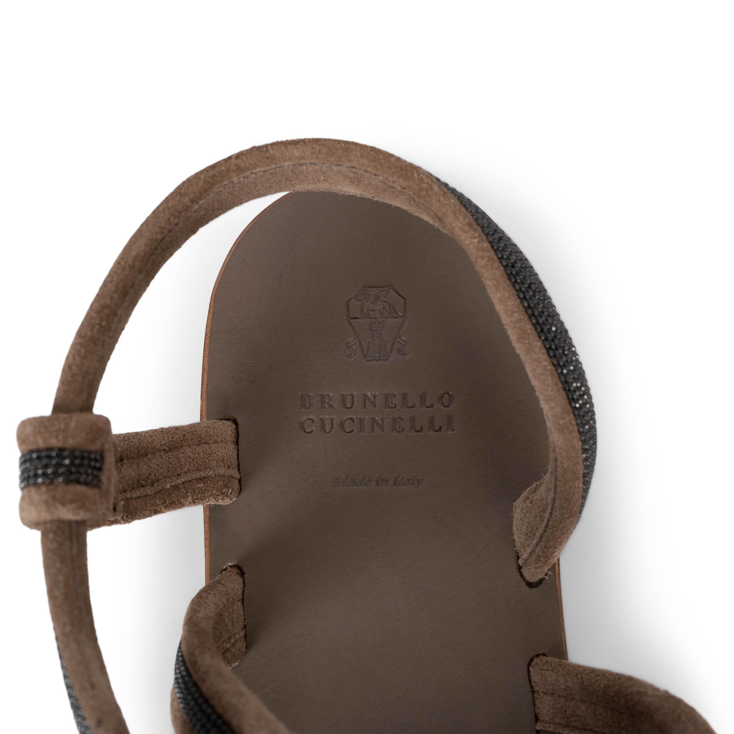 BRUNELLO CUCINELLI brown suede 2022 MONILI Flat Sandals Shoes 39 For Sale 2