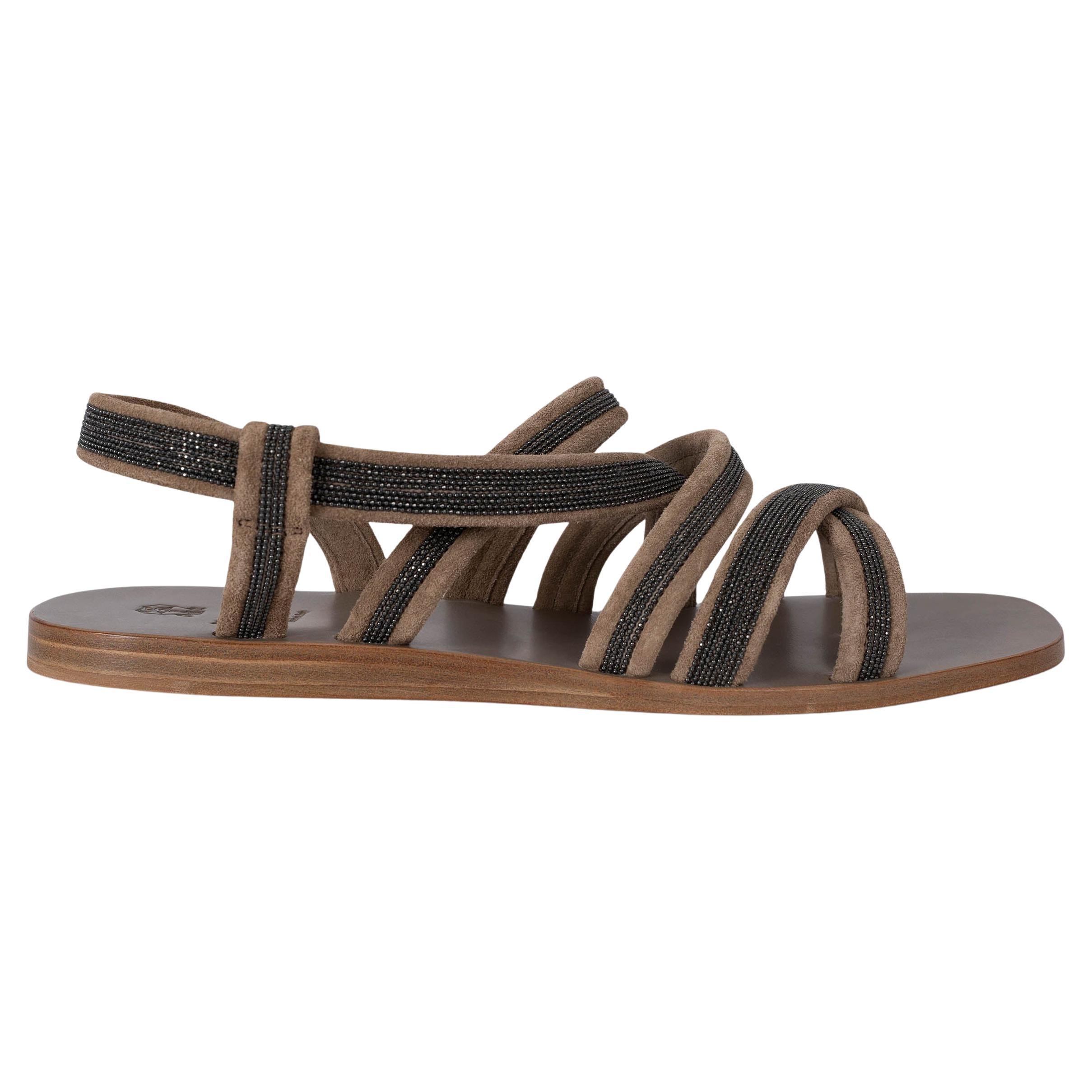 BRUNELLO CUCINELLI brown suede 2022 MONILI Flat Sandals Shoes 39 For Sale