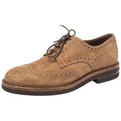 Brunello Cucinelli Brown Suede Brogue Lace Up Oxfords Size 41