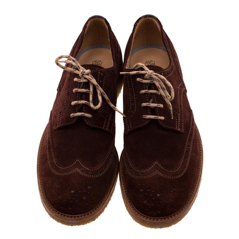 Brunello Cucinelli Brown Suede Brogue Lace Up Oxfords Size 43 For Sale ...