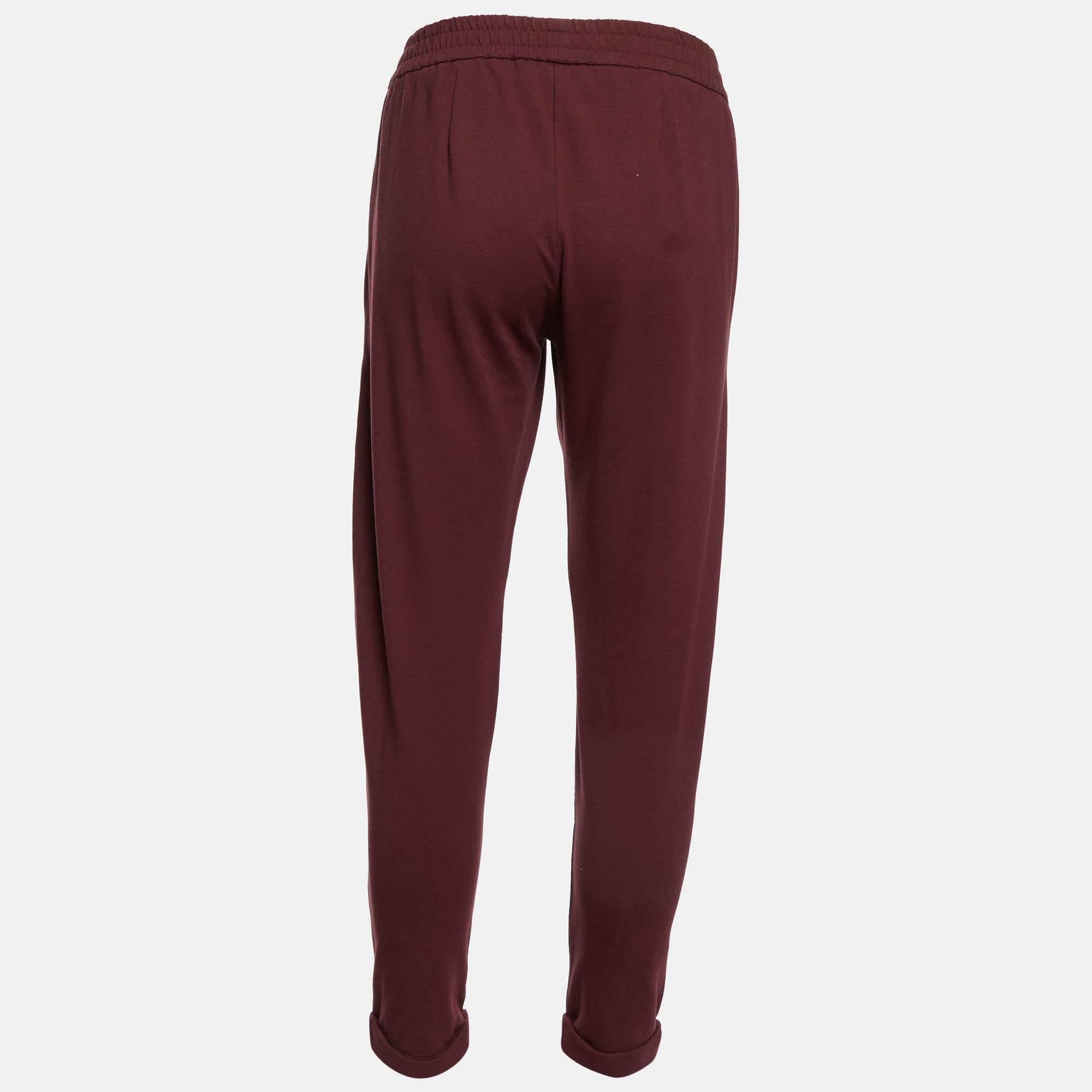 Black Brunello Cucinelli Burgundy Cotton Knit Pants XS For Sale