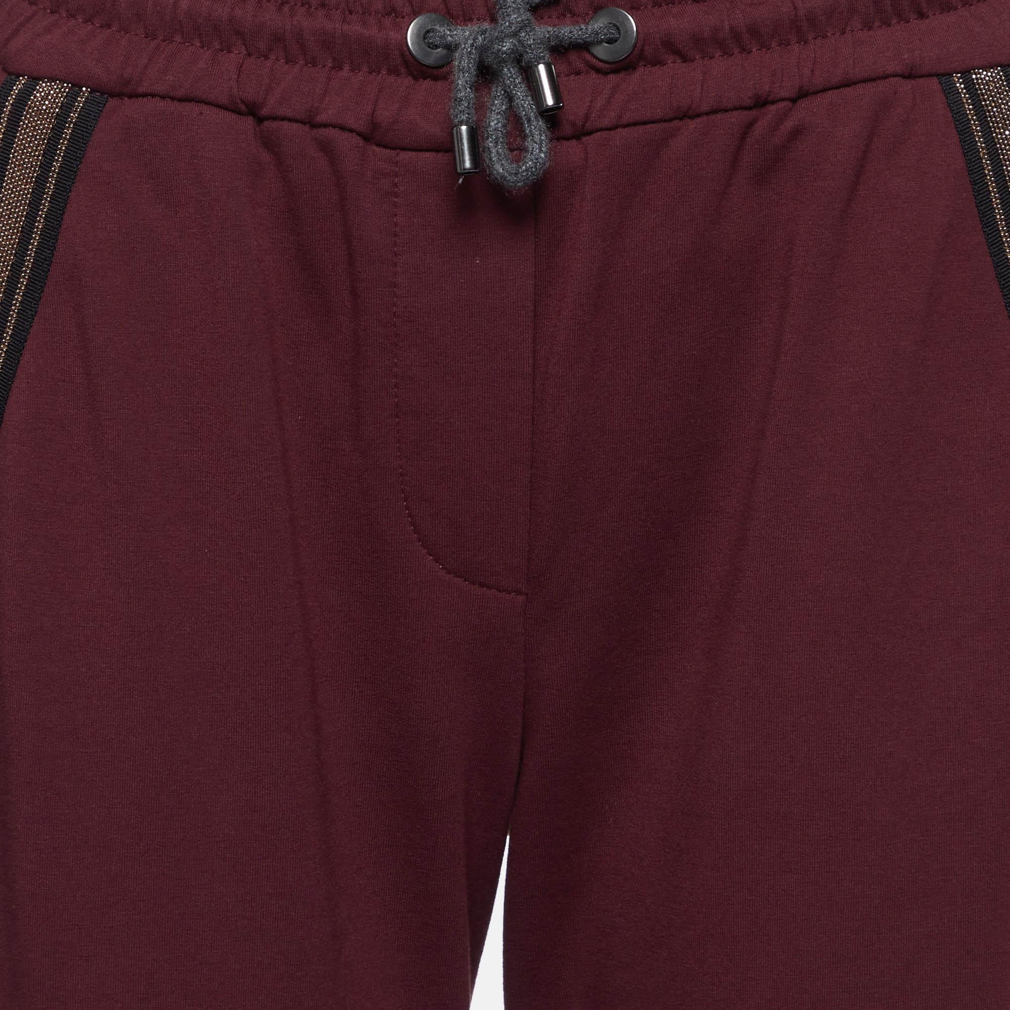 Brunello Cucinelli Burgundy Cotton Knit Pants XS In Good Condition For Sale In Dubai, Al Qouz 2