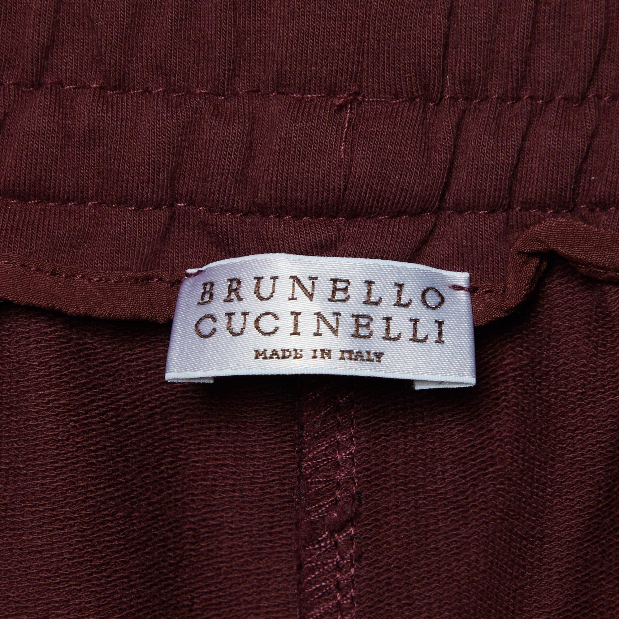 Women's Brunello Cucinelli Burgundy Cotton Knit Pants XS For Sale