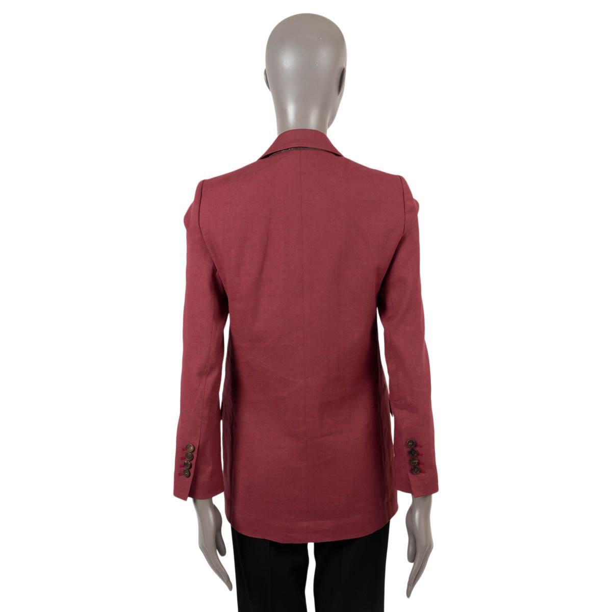 Brown BRUNELLO CUCINELLI burgundy linen 2021 DOUBLE BREASTED Blazer Jacket 38 XS For Sale