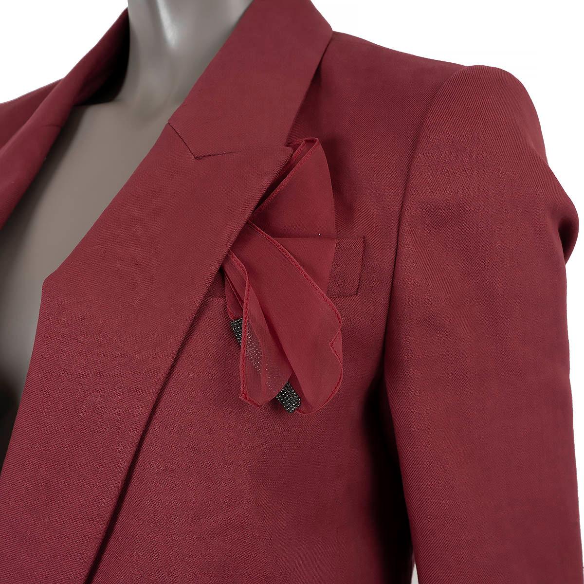 Women's BRUNELLO CUCINELLI burgundy linen 2021 DOUBLE BREASTED Blazer Jacket 38 XS For Sale