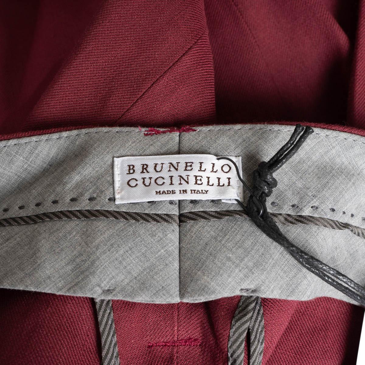 Women's BRUNELLO CUCINELLI burgundy linen 2021 MONILI BELTED Pants 38 XS For Sale