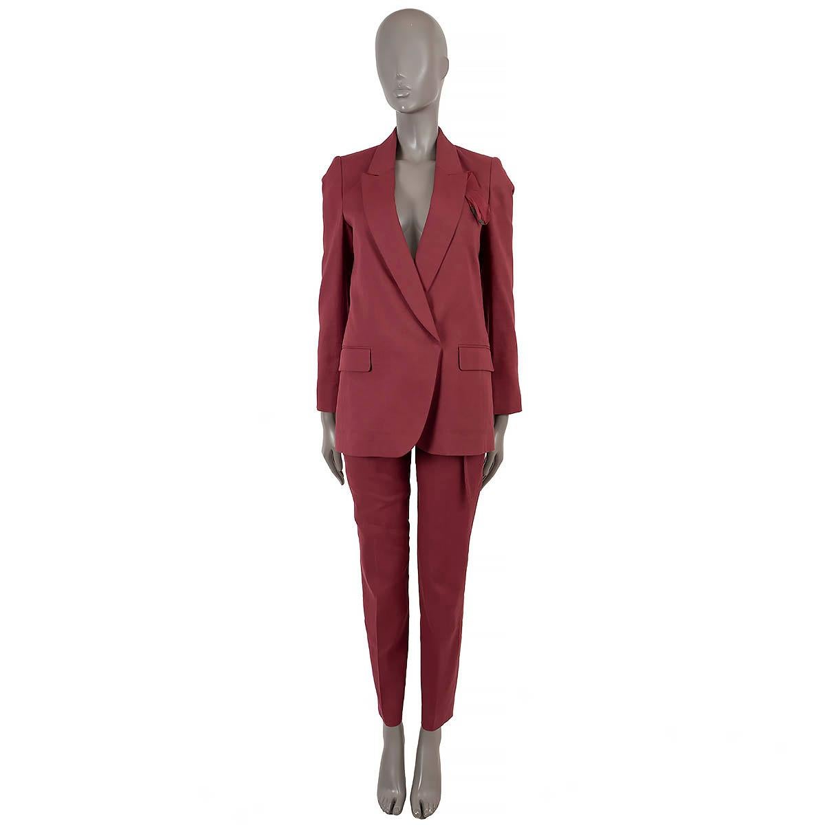 BRUNELLO CUCINELLI burgundy linen 2021 MONILI BELTED Pants 38 XS For Sale 1