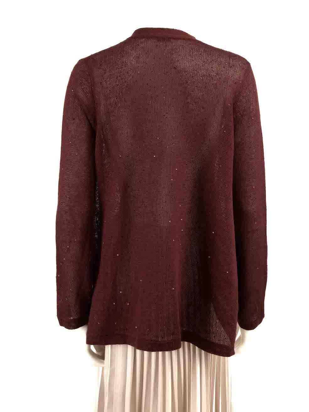 Brunello Cucinelli Burgundy Sequin Knit Cardigan Size S In Good Condition For Sale In London, GB