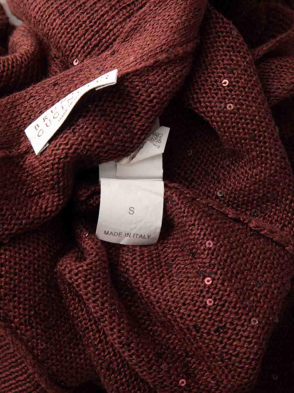 Brunello Cucinelli Burgundy Sequin Knit Cardigan Size S For Sale 1