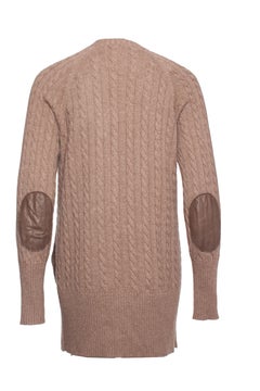 Brunello Cucinelli, cable cashmere cardigan in camel.