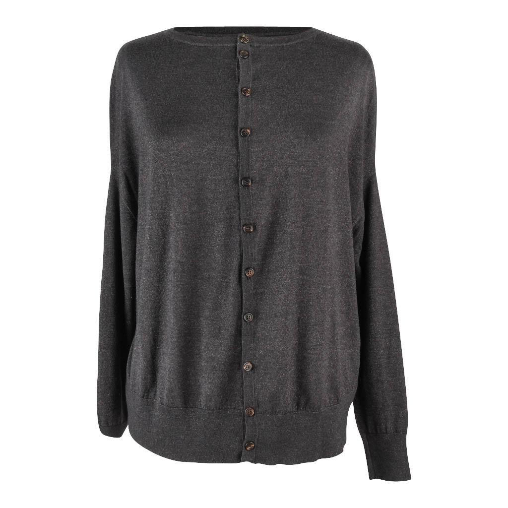 Brunello Cucinelli Strickjacke Grau überschnittene Schulternaht Mint (Schwarz) im Angebot
