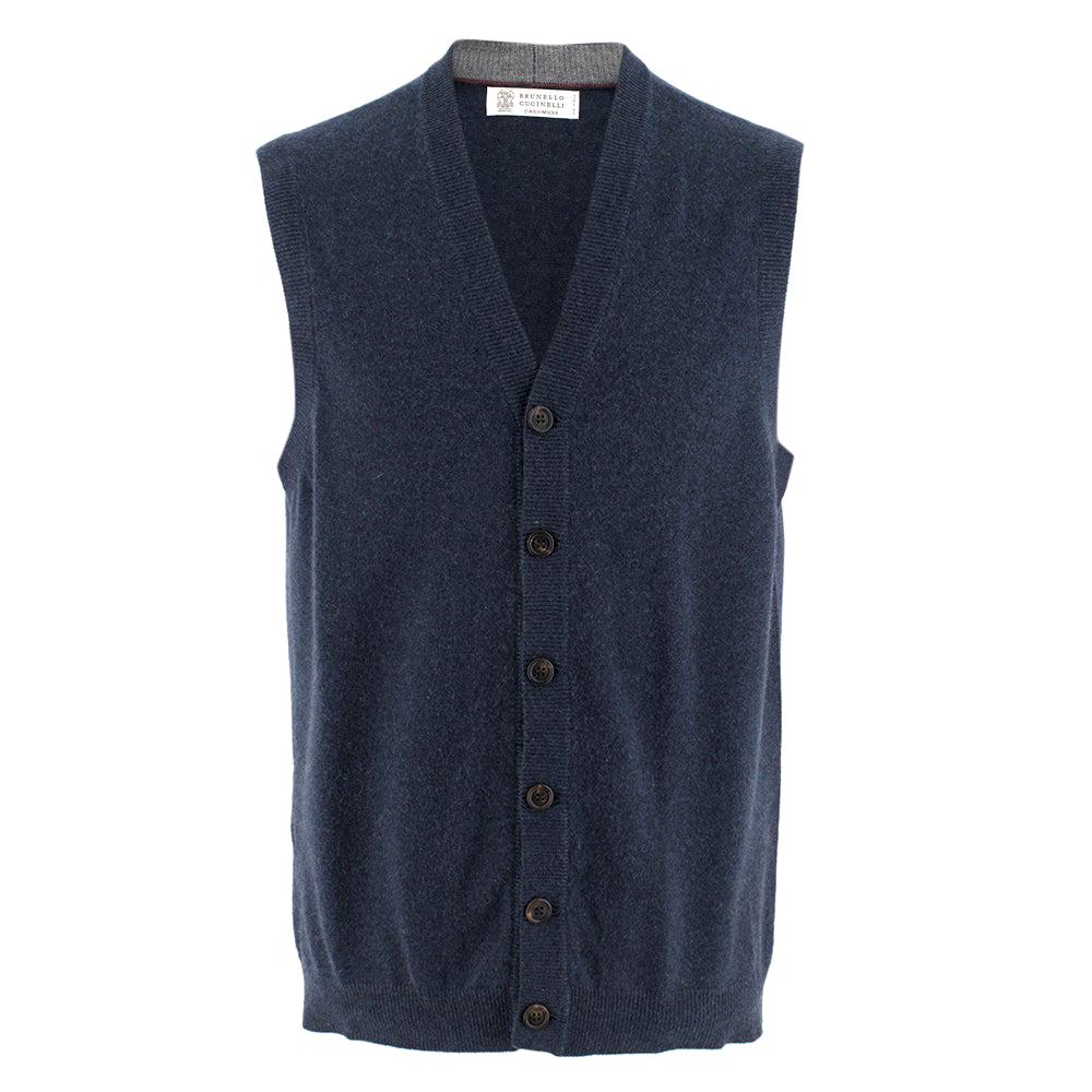 Brunello Cucinelli Cashmere Blue Sleeveless Cardigan 52 (Italy)