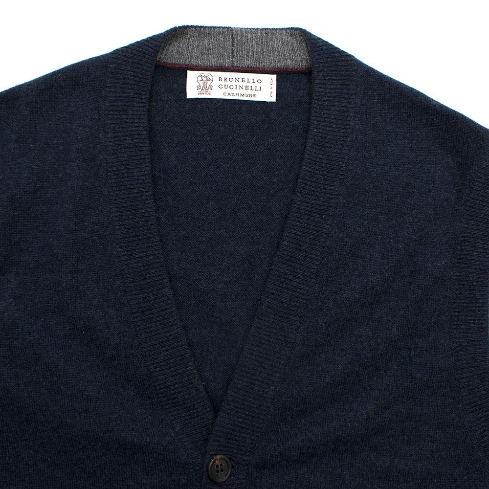 Brunello Cucinelli Cashmere Blue Sleeveless Cardigan SIZE 52 (Italy) In Excellent Condition In London, GB