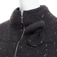 BRUNELLO CUCINELLI Cashmere dark grey sequin padded crop cardigan M