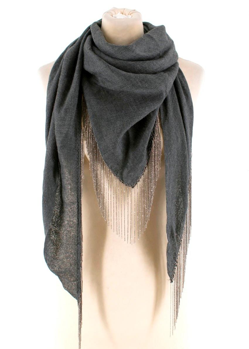 Brunello Cucinelli Cashmere & Silk-blend Manili Fringed Shawl

- Soft grey cashmere & silk-blend shawl
- Sparkling silver-tone shiny monili fringing which is an iconic embellishment of Cucinelli collections
- 70% cashmere, 30% silk


Please note,