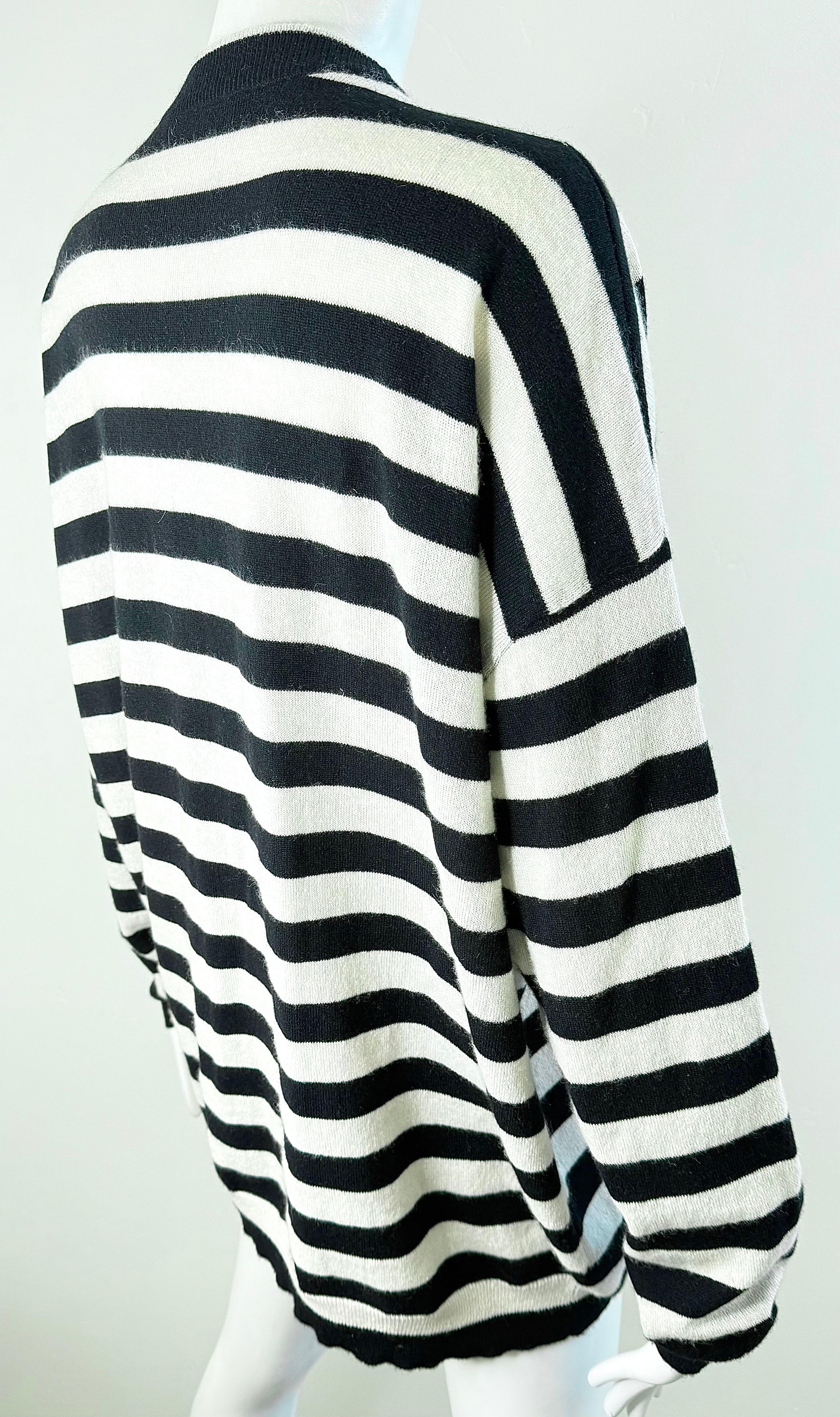 Brunello Cucinelli Kaschmir Streifen Pailletten Strickjacke Schwarz Weiß Pullover Med Large im Angebot 10