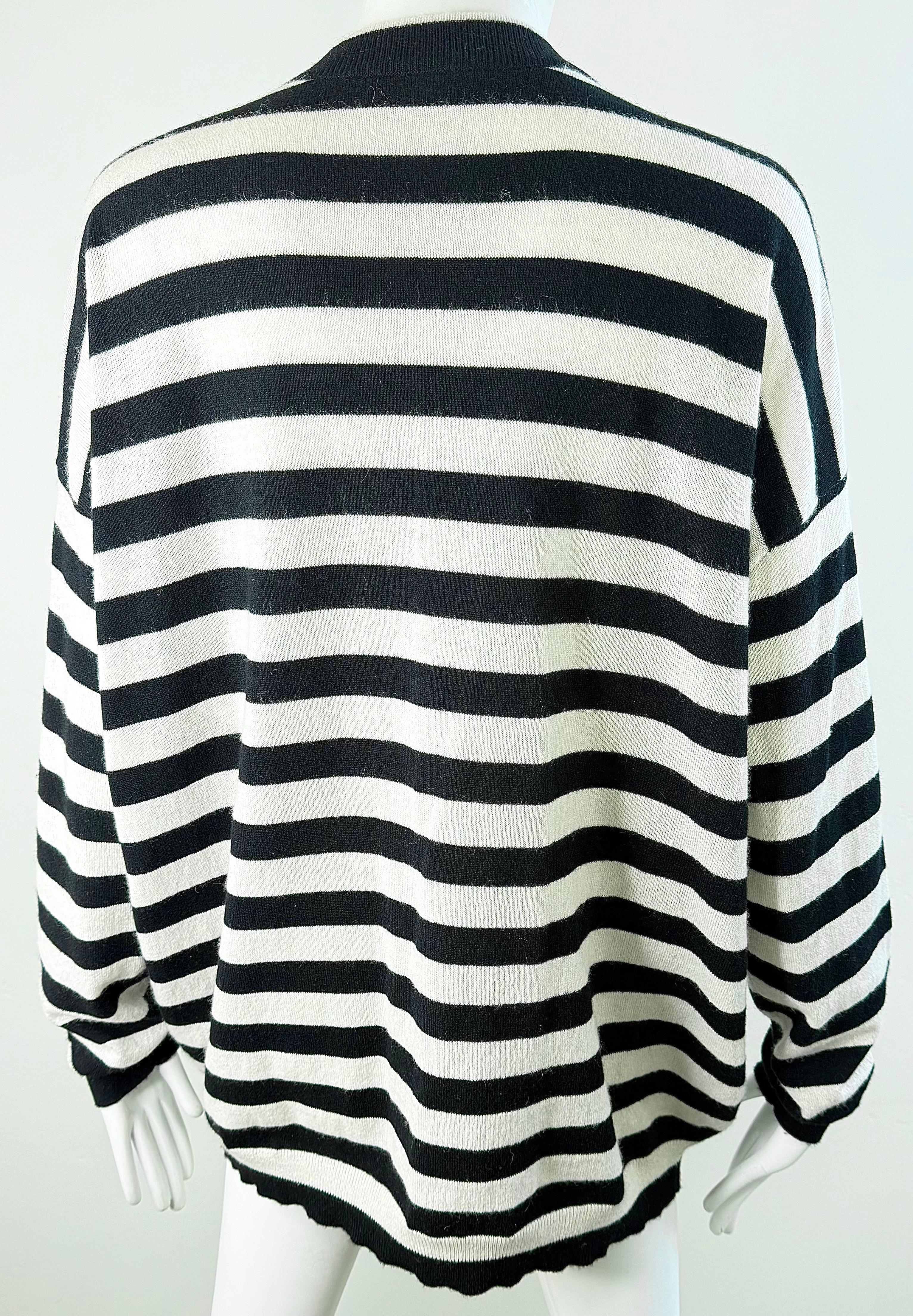 Brunello Cucinelli Kaschmir Streifen Pailletten Strickjacke Schwarz Weiß Pullover Med Large Damen im Angebot