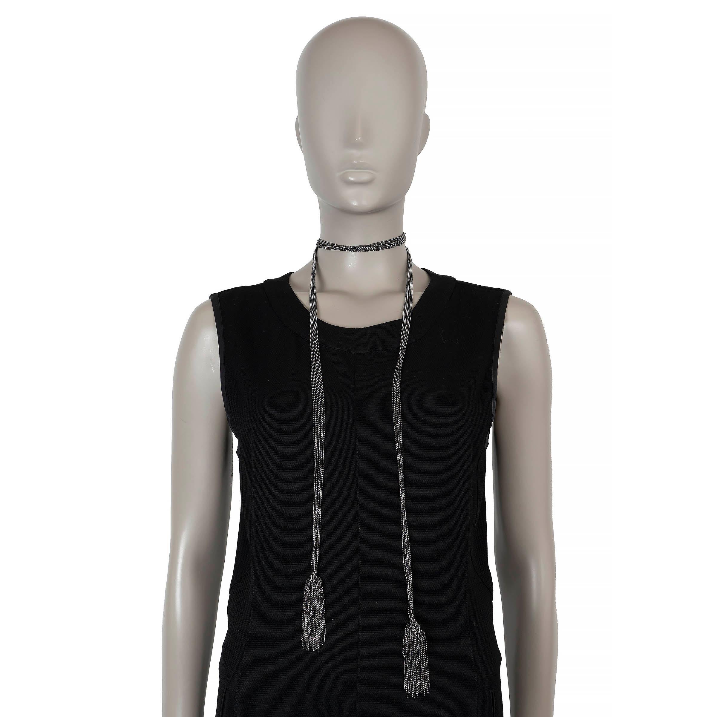 100% authentic Brunello Cucinelli lariat necklace in anthracite grey Monili beads. Designed in long, fluid multi-strands that wrap elegantly around the neck, it finishes with substantial Monili tassels for a refined, light-catching drape. Has been