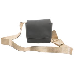 Brunello Cucinelli Charcoal Grey Crossbody Small Bag with Gold Strap