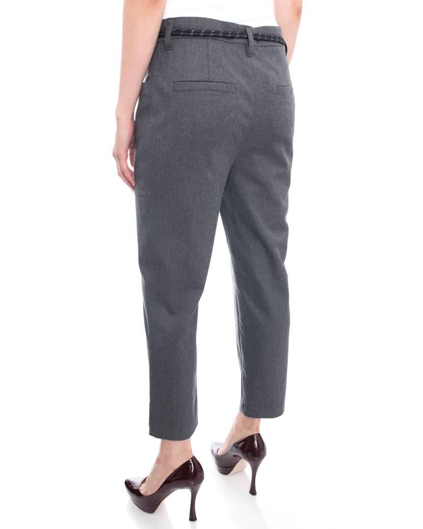 Women's Brunello Cucinelli Charcoal Grey Wool Trouser with Rope Belt - 6